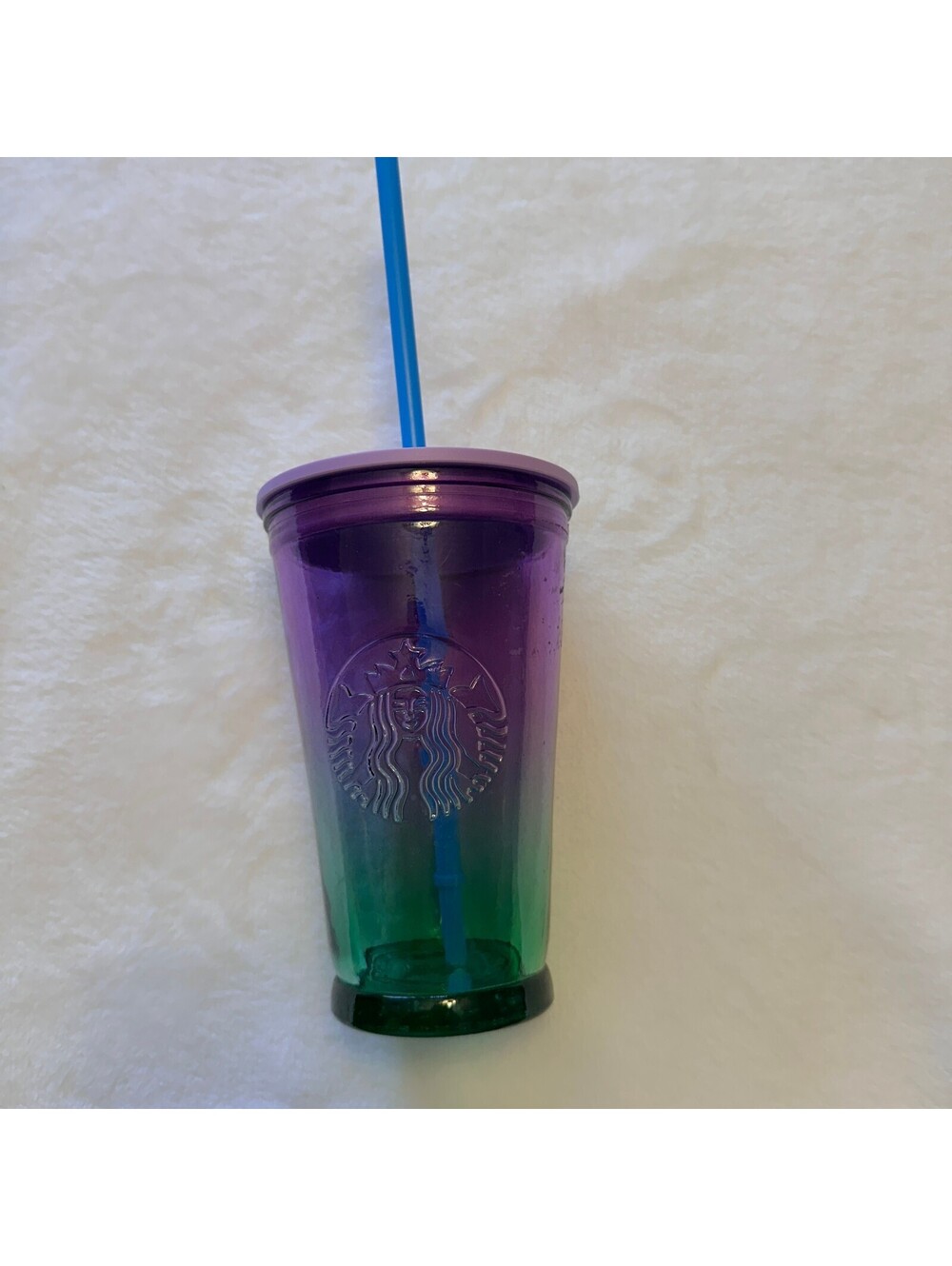 Starbucks Ombre Purple to Green Glass Tumbler with Straw 16 oz